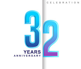 32nd Years Anniversary with colorful design. Applicable for brochure, flyer, Posters, web and Banner Designs, anniversary celebration