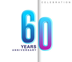 60th Years Anniversary with colorful design. Applicable for brochure, flyer, Posters, web and Banner Designs, anniversary celebration