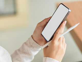 Smartphone mock-up on female hands