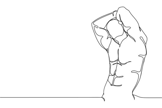 Continuous one line of bodybuilder sport concept in silhouette on a white background. Linear stylized.Minimalist.