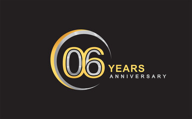 6th years anniversary golden and silver color with circle ring isolated on black background for anniversary celebration event
