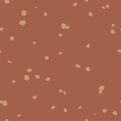 Simple minimalistic seamless pattern with randomly disposed spots in modern trendy vector flat cartoon style on red background, naive monochrome repeat texture design for wallpaper or wrapping paper