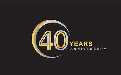 40th years anniversary golden and silver color with circle ring isolated on black background for anniversary celebration event