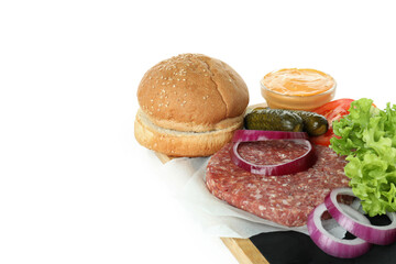 Concept of cooking burger isolated on white background