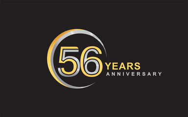 56th years anniversary golden and silver color with circle ring isolated on black background for anniversary celebration event