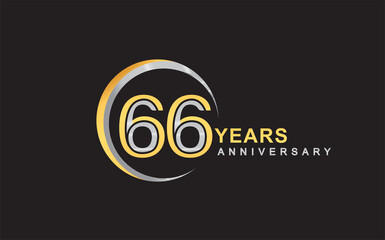 66th years anniversary golden and silver color with circle ring isolated on black background for anniversary celebration event