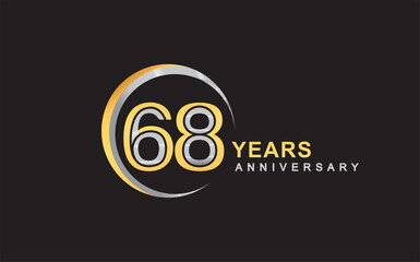 68th years anniversary golden and silver color with circle ring isolated on black background for anniversary celebration event