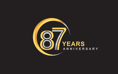 87th years anniversary golden and silver color with circle ring isolated on black background for anniversary celebration event