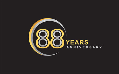 88th years anniversary golden and silver color with circle ring isolated on black background for anniversary celebration event