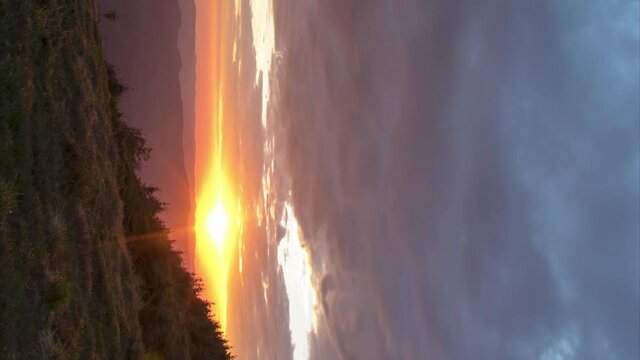 Beautiful sunrise in the Ukrainian carpathians in summer, timelapse vertical video