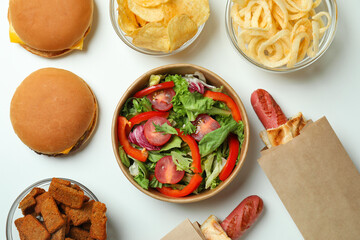 Concept of fast food on white background