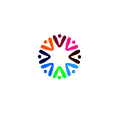 COLORFUL PEOPLE TOGETHER SIGN, SYMBOL, LOGO, ART ISOLATED ON WHITE