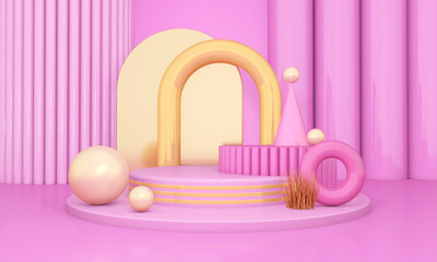 Podium and wall scene abstract background. 3D illustration, 3D rendering	
