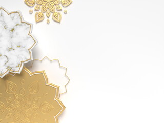 Diwali, festival of lights scene with 3d Indian Rangoli. Holidays or wedding Indian design. 3d rendering illustration.