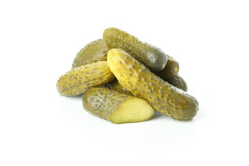Fresh green pickles isolated on white background