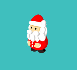 Santa Claus in the form of the acute cartoon is placed in the center of the picture on a light blue background, icons, minimalist concept.