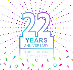 22nd years anniversary celebration with colorful design with fireworks and colorful confetti isolated on white background. for birthday celebration.