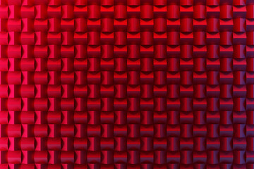 3d illustration of rows of  red polygones. Parallelogram pattern. Technology geometry  background