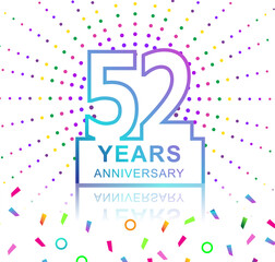 52nd years anniversary celebration with colorful design with fireworks and colorful confetti isolated on white background. for birthday celebration.