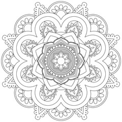 Obraz premium Leaf Flower Petal Coloring Mandala Art Simple Graphic Shape Vector Floral Oriental Outline Vintage Decorative Elements Pattern Illustration Islam Arabic Indian Turkish Mystic Religion Morals Lotus