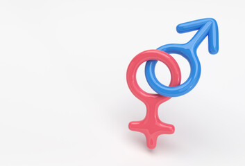 Male and female symbols combination 3D rendering Design.