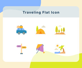 traveling icon icons set collection pack package white isolated background with flat color style