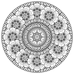 Mehndi flower for henna, mehndi, tattoo, decoration. decorative ornament in ethnic oriental style. doodle ornament. coloring book page.