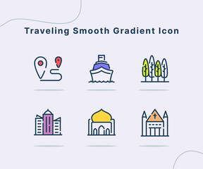 traveling icon icons set collection pack package white isolated background with dash dashed line style