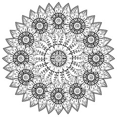 Mehndi flower for henna, mehndi, tattoo, decoration. decorative ornament in ethnic oriental style. doodle ornament. coloring book page.