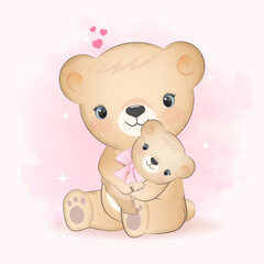 Cute Little bear and mom with heart cartoon animal illustration