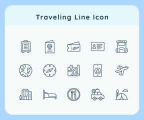 traveling icon icons set collection pack package white isolated background with line outline style