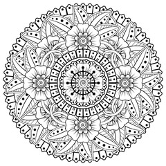 Mehndi flower for henna, mehndi, tattoo, decoration. decorative ornament in ethnic oriental style. doodle ornament. coloring book page.