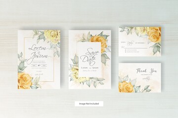 elegant wedding invitation template with watercolor flower and leaves