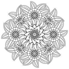 Mehndi flower for henna, mehndi, tattoo, decoration. decorative ornament in ethnic oriental style. doodle ornament. coloring book page.