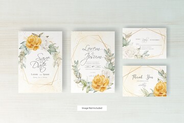 elegant wedding invitation template with watercolor flower and leaves