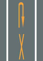 Uターン禁止表示のある車道のベクターイラスト