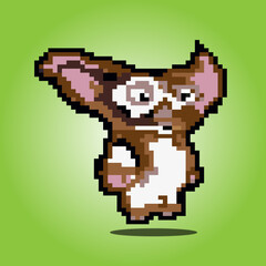 Fototapeta premium Pixel art character 90's gremlins with green background