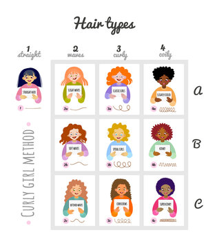 The scheme of curly hair of different types. Curly girl method.