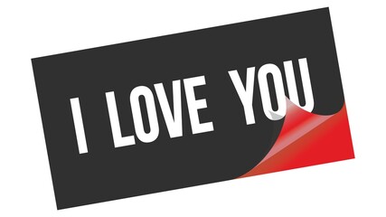 I  LOVE  YOU text on black red sticker stamp.