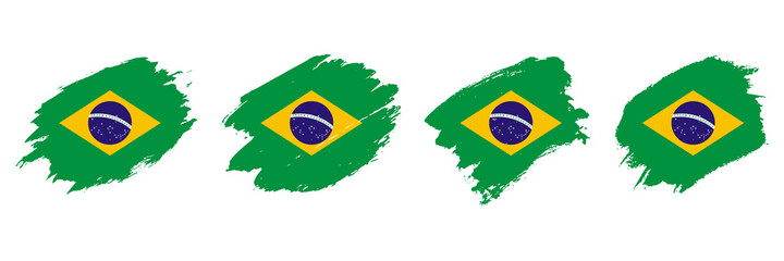 Flag of Brazil brush strokes backgrounds collection. National flag of Federative Republic of Brazil. Template set for holiday greetings, invitations and celebrate banners design. Vector illustration.