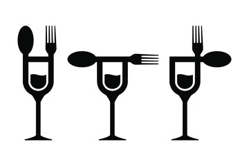 spoon and fork glass wine vector icon logo design