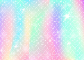 Princess mermaid background with kawaii rainbow scales pattern.