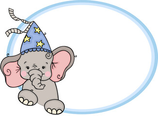 Cute elephant peeking out of round frame