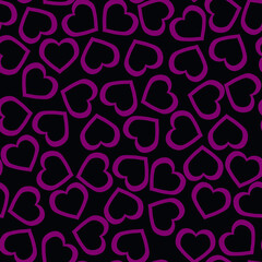 Seamless hearts on a black background. Endless print. Vector.