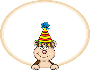 Cute monkey peeking out of round frame