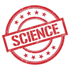 SCIENCE text written on red vintage stamp.