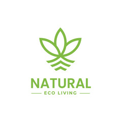 Natural Eco Living logo design, Modern Minimalist Green Leaf Plant for Eco Friendly logo design concept