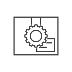 Configuracion envio. Icono caja de cartón con engranaje con lineas en color gris