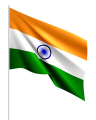 Waving Rippled Flag of India on White Background