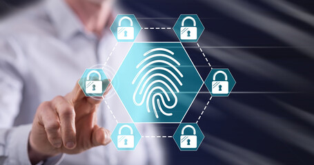 Man touching a fingerprint security system concept